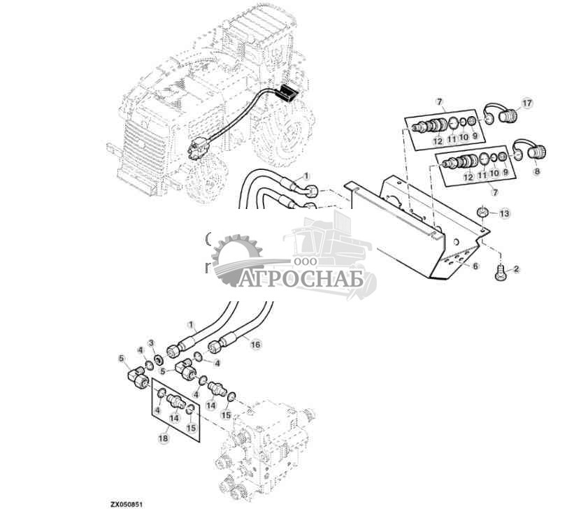 Гидравлические шланги, складывание жатки с клапаном HHC с поперечным наклоном 